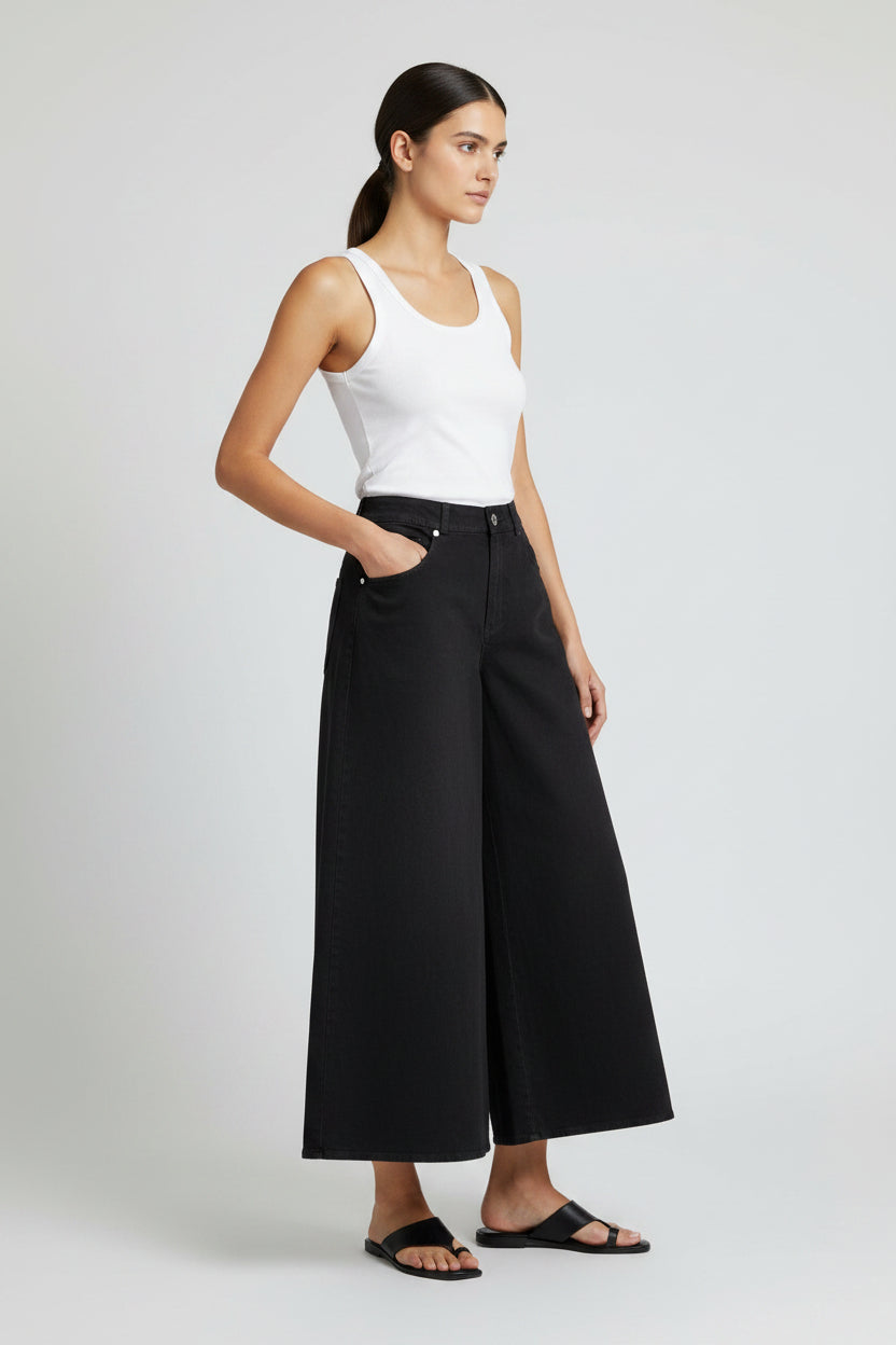 Pantalón Estela negro tiro alto oversize algodón - Bromelia