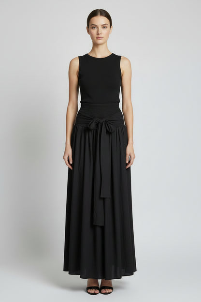 Falda viscosa lazo negra con cintura smock —  Bromelia