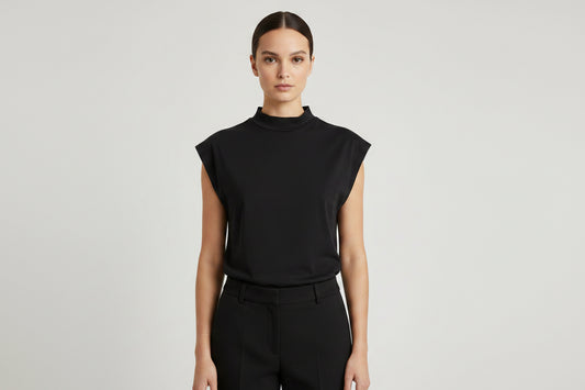 Polera negra algodón mujer basica — Bromelia Chile