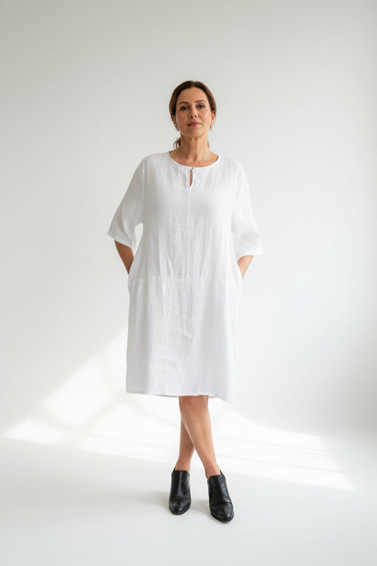 Vestido lino color blanco- Bromelia