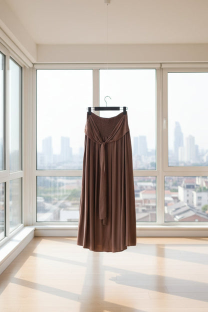 Falda viscosa lazo chocolate con cintura smock —  Bromelia 